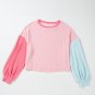 Pink Corded Colorblock Patchwork Drop Shoulder Long Sleeve Top