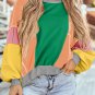 Dark Green Colorblock Patchwork Exposed Stitching Oversize Top