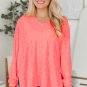 Apricot Pink Oversized Floral Jacquard V Neck Long Sleeve Top