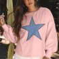 Gossamer Pink Studded Star Graphic Oversized Long Sleeve Top