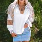 White Leopard Patchwork Turn-down Collar Waffle Top