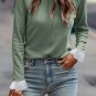 Grass Green Seam Detail Lace Contrast Cuffs Raglan Sleeve Top