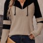 Textured Colorblock Long Sleeve Quarter Zip Drawstring Hooded Top