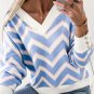 Sky Blue Zigzag Striped Print V Neck Oversized Top
