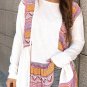 White Western Aztec Print Patchwork Ruffled Tunic Long Sleeve Babydoll Top