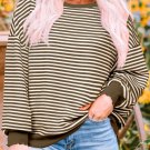 Brown Stripe Loose Drop Shoulder Long Sleeve Top