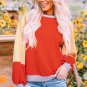 Orange Color Block Side Slits Raglan Sleeve Loose Fit Top