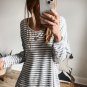 Gray Stripe Drop Sleeve Round Neck Oversized Long Sleeve Top