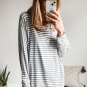 Gray Stripe Drop Sleeve Round Neck Oversized Long Sleeve Top