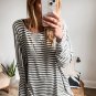 Gray Stripe Drop Sleeve Round Neck Oversized Long Sleeve Top