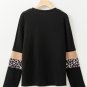 Khaki Leopard Colorblock Patchwork Crew Neck Long Sleeve Tee