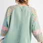 Clearly Aqua Plaid Floral Peace Heart Graphic Wide Long Sleeve Top