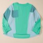 Green Colorblock Stitching Patchwork Buttoned Long Sleeve Top