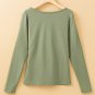Laurel Green Long Sleeve Buttons V Neck Slim Fit Top