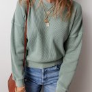 Clearly Aqua Waffle Knit Drop Shoulder V Neck Top