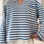 Sky Blue Stripe Chest Pocket Buttoned Back Notched V Neck Top