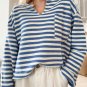 Sky Blue Stripe Chest Pocket Buttoned Back Notched V Neck Top