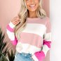 Light Pink Colorblock Striped Drop Shoulder Long Sleeve Top