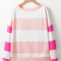 Light Pink Colorblock Striped Drop Shoulder Long Sleeve Top