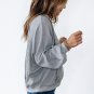Light Grey Waffle Patchwork Long Sleeve Raw Hem Pullover Top