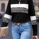 White Leopard Colorblock Patchwork Crew Neck Long Sleeve Tee