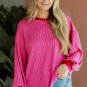 Bright Pink Corded Contrast Edge Drop Shoulder Long Sleeve Top
