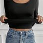 Black Solid Scoop Neck Slim Fit Thermal Top