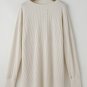 White Waffle Knit Exposed Seam V Neck Oversized Top