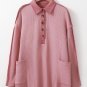 Pink Waffle Long Sleeve Collar Half Button Loose Top