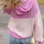 Light Pink Corded Colorblock Patch Pocket Drawstring Hooded Top