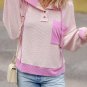 Light Pink Corded Colorblock Patch Pocket Drawstring Hooded Top