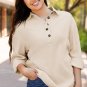 Jet Stream Waffle Long Sleeve Collar Half Button Loose Top