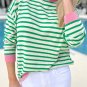 Bright Green Striped Contrast Edge Long Sleeve Top