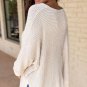 White Waffle Knit Side Slits Loose Fit V Neck Top