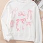 White Bowknot Pattern Corded Long Sleeve Drop Shoulder Top