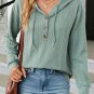 Mint Green Button Front Textured Drawstring Hooded Long Sleeve Top