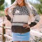 Brown Leopard Color Block Crewneck Long Sleeve Top