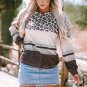 Brown Leopard Color Block Crewneck Long Sleeve Top