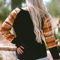 Orange Geo Print Raglan Patchwork Long Sleeve Tee