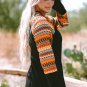 Orange Geo Print Raglan Patchwork Long Sleeve Tee