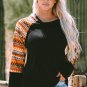 Orange Geo Print Raglan Patchwork Long Sleeve Tee