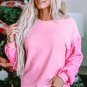 Pink Sequin Patchwork Long Sleeve Pullover Top