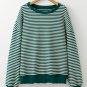 Green Stripe Loose Drop Shoulder Long Sleeve Top