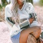 White Striped Patchwork Exposed Seam Waffle Knit Top