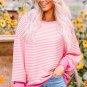 Pink Stripe Loose Drop Shoulder Long Sleeve Top
