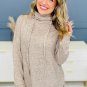 Apricot Drawstring Cowl High Neck Long Sleeve Split Top