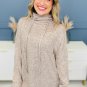 Apricot Drawstring Cowl High Neck Long Sleeve Split Top