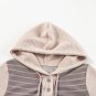 Gray Textured Knit Colorblock Striped Henley Hooded Top