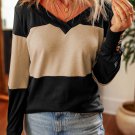 Parchment Colorblock Button Decor Long Sleeve V Neck Top