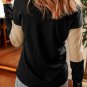 Parchment Colorblock Button Decor Long Sleeve V Neck Top